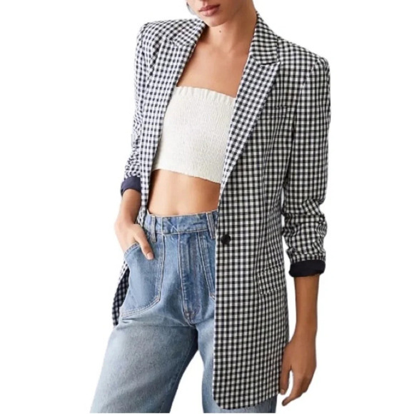 Favorite Daughter NWT Gingham Single Breasted Blazer XS - Picture 1 of 11